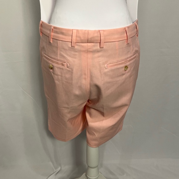 Peter Millar Salmon Pink Linen-Blend Flat Front Men’s Shorts - Picture 6 of 8